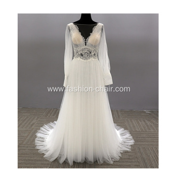 flower decorate Half Long Sleeves Bridal white ball wedding gown